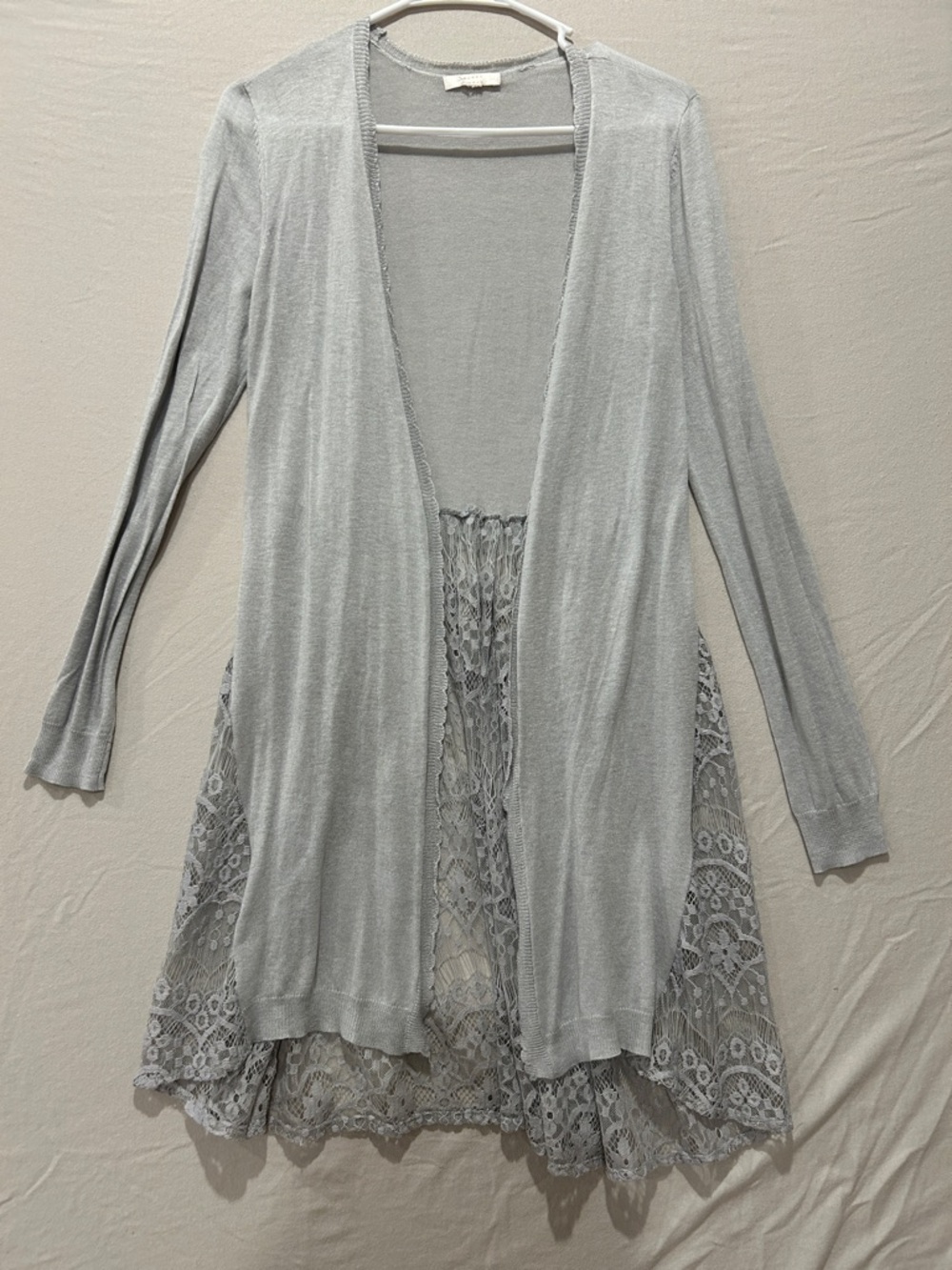 LC Lauren Conrad Light Gray Lace-Back Open Cardigan